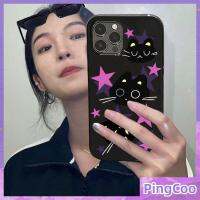 PingCoo - Candy Case For iPhone 14 13 12 11 Plus Pro Max XR TPU Soft Glossy Black Case Stars Cute Cat Camera Protection Shockproof Back Cover