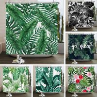 3D Tropical Green Plants leaf Print Nordic Style Shower Curtain Hook Natural leaves Home Decoration Waterproof Bathroom Curtains