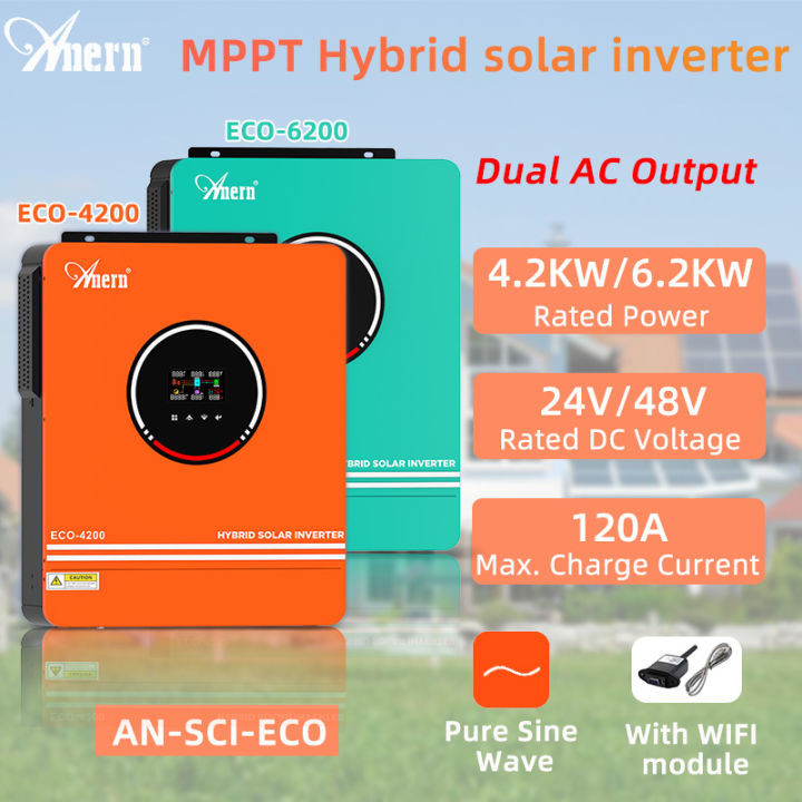 Anern 3.6kw 6.2kw 10.2kw MPPT Hybrid Solar Inverter 48V Pure Sine Wave ...