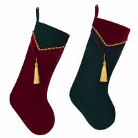 New arrvial Set of 2 pcs Red &amp; Green Velvet Stocking with tassel decoration Socks Christmas stocking P8045 Socks Tights