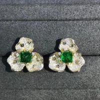 Wong Rain 925 Sterling Silver VVS 3EX Sugar-loaf Cut Emerald Simulated Moissanite Gemstone Fine Jewelry Ear Studs Earrings Gifts