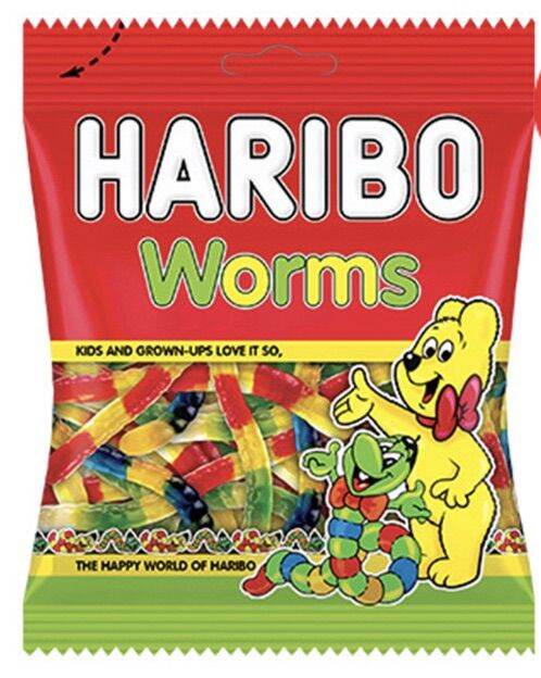 thebeastshop-4x-80g-haribo-jelly-worms-เวิร์มซาวร์-วุ้นเจลาติน-เยลลี่หนอน-ขนมเคี้ยวหนึบ-เยลลี่ผลไม้รสเปรี้ยว