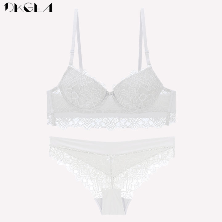2021White Lace Lingerie Sexy Bra Panties Sets Embroidery Underwear Set Deep V Thick Gather Brassiere Women Push-Up Bras B C D Cup
