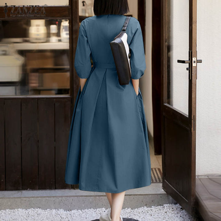 สินค้ามาใหม่-จัดส่งฟรี-fancystyle-zanzea-ชุดซันเดรสสไตล์เกาหลีของผู้หญิงทางการคอวีชุดเดรสเข้ารูปสวยสง่า-11