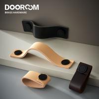 【LZ】▼  Dooroom Brass Furniture Handles Real Cow Leather Nordic Modern Wardrobe Dresser Cupboard Cabinet Drawer Shoe Box Wine Bar Pulls