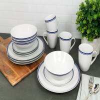 Coupe 16-Piece Ceramic Dinnerware Set, Blue  For Home Dinner Set Dishes And Plates Sets