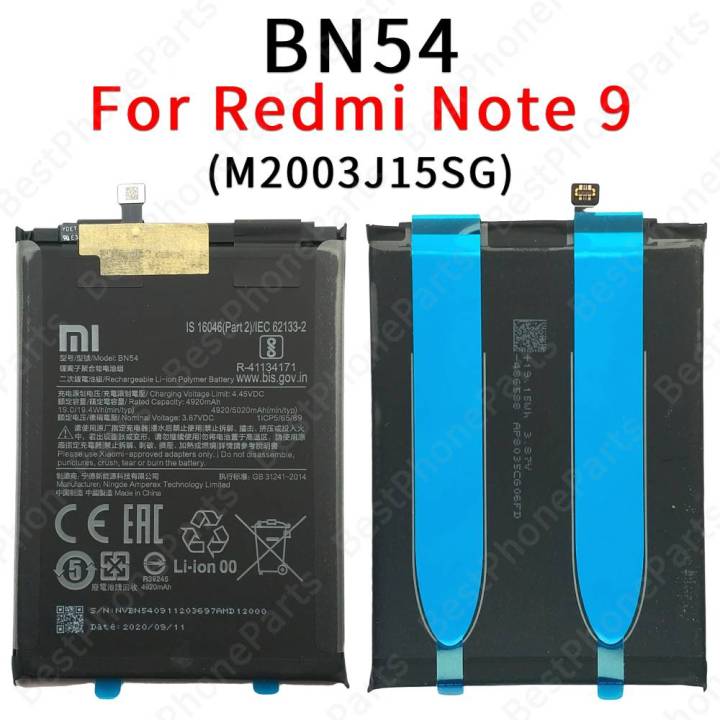 แบตเตอรี่สำหรับ Redmi Note 9 M2003J15SG Bateria อะไหล่ BN54ลิเธียมไอออน5020 Mah อะไหล่โทรศัพท์มือถือของแท้