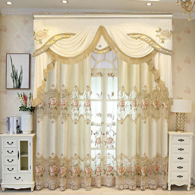 Luxury Embroidered European Curtains for Living Room Blackout Tulle Valance Product Stitching Modern Yellow Flowers Beautiful