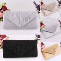 Modelhouses # Women S Evening Clutch Pure Color Inverted Triangle Snap Button Closure Rhinestone Decoration Belt Chain Wallet