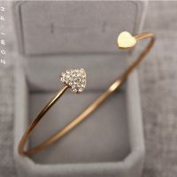 COD DSFDSFEEEE [ZOMI] Optimal Korean Rhinestone Opening Gold-plated Double Peach Heart Bracelet Gift