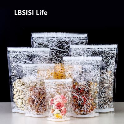 Dbsisi Life ถุงซิปพลาสติกบิสกิตคุกกี้ลูกกวาด50ชิ้นมีซิปล็อคสำหรับที่ใส่อาหารของขวัญพร้อมที่จับกระเป๋าใส่ของ