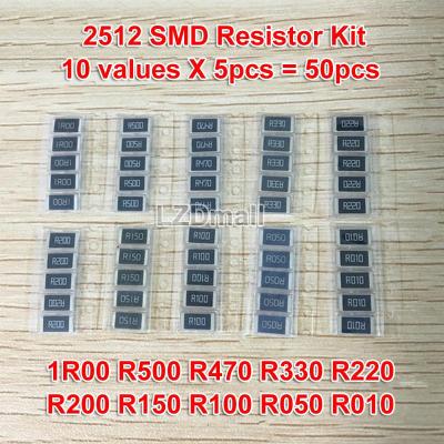 50ชิ้น1% 2512 SMD ชุดตัวอย่าง Resistor 10 ValueX5pcs = 50ชิ้น R500 1R00 R470 R330 R220 R200 R150 R100 R050 R010