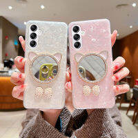 เคส Samsung A54 5G A34 5G A24 A14 5G M14 5G รูปแบบเปลือกหอยที่สวยงามพร้อมแมวน่ารักกระจกแต่งหน้าเคสสวยงาม Galaxy A54 5G A34 5G A14 5G M14 5G ฝาครอบโทรศัพท์