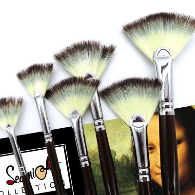 6Pcs/Set Professional Wooden Fan Shape Gouache Watercolor Painting Brush Pen Nylon Hair Oil Painting Pen Drawing Art Supplies