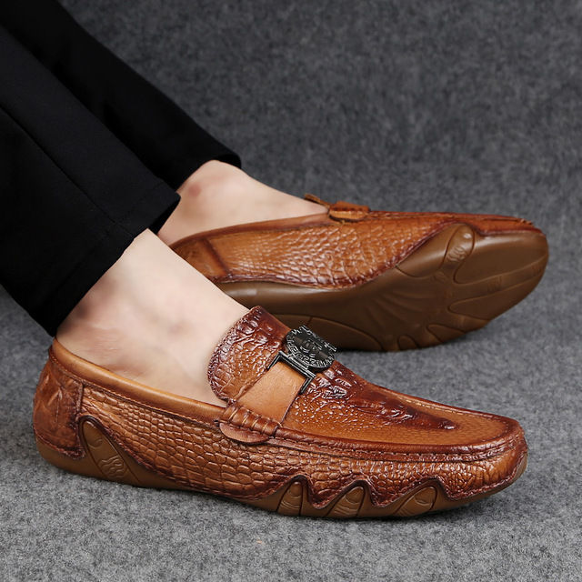 Luxury Handcrafted Crocodile Pattern Brown Patent Lace-up 