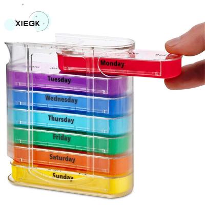 XIEGK สีสัน พลาสติก แยก กล่องเก็บยา 28 ช่อง ตลับยา ที่ใส่ยา Pillbox รายสัปดาห์ กล่องใส่ยา กล่องยา 7 วัน
