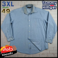 Tommy Hilfiger®แท้ อก 49 ไซส์ 3XL เสื้อเชิ้ตผู้ชาย ทอมมี่ ฮิลฟิกเกอร์ สีฟ้า เสื้อแขนยาว เสื้อใส่เที่ยวใส่ทำงาน