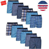 p Hanes® Mens Tagless Boxer with Exposed Waistband Assorted Colors กางเกงในผู้ชาย ทรงบ็อกเซอร์ ลายสก็อต เลือกสีไม่ได้ iu1