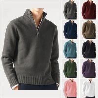 Mens Cashmere Zipper Basic Sweater Winter Mens Fleece Thicker Sweater Half Zipper Turtleneck Warm Pullover Quality Male Slim