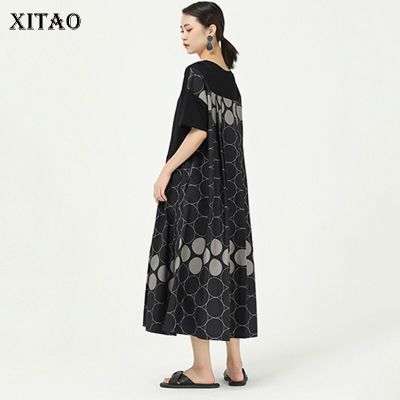 XITAO Dress Casual Loose Simplicity Print T-shirt Dress