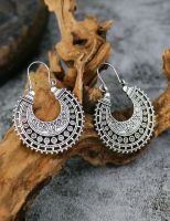 ต่างหูแฟชั่น ต่างหูโบฮีเมียน (ส่งจากไทย) Vintage Hollow Out Earrings  ( Antique Silver)