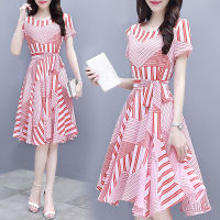 ★cchome★!! Popular Loose Dress Short Sleeve New Summer Slim Mid Long Fashion Style Printed Skirt Fashion