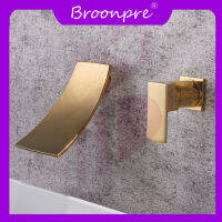 BROOMPRE  ลุ่มน้ำก๊อกน้ำทองห้องน้ำก๊อกน้ำในผนังสีดำน้ำตกก๊อกน้ำร้อนและเย็นห้องน้ำอ่างล้างจานแตะอ่างผสมแตะชุด