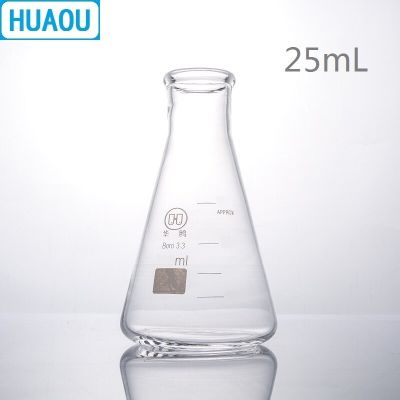 【✆New✆】 bkd8umn Huaou 25Ml ขวดทดลองพลาสติก Borosilicate แก้ว3.3ปากแคบ Conical สามเหลี่ยมห้องปฏิบัติการเคมีอุปกรณ์