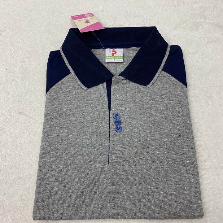 polo-shirt-แบบหญิง-สีเทาแขนกรม-เนื้อผ้านุ่ม-แบบแขนปล่อย-มีบริการส่งเก็บเงินปลายทาง