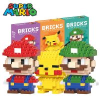 Super Mario Bros Blocks Anime Cartoon Luigi Yoshi Wario Pikachu Mini Action Toy Figures Building Blocks Toys Bricks Toys Gifts