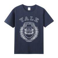 S-5XLเสื้อยืดโอเวอร์ไซส์สไตล์อเมริกัน American yale University พิมพ์รอบคอฝ้าย bottoming แขนสั้นผู้ชายและผู้หญิงเสื้อยืดฤดูร้