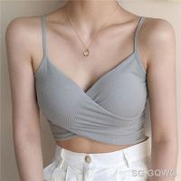 【CW】✚♘◊  V Neck Color Patchwork Crop Sleeveless Camisole Ladies 2022 New