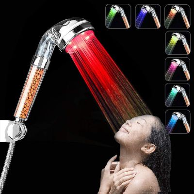 Hot 3/7 Colors Led Shower Head High Pressure Water Saving Rain Sensor Mineral Hand Filter Shower Head Nozzle Showerheads