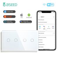 Bseed 4 Gang 1/2/3way Wifi Control Light Switch Touch Switch Wall Switch Crystal Class Panel Fashion Smart Switch Work With Tuya Power Points  Switche