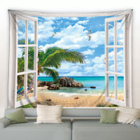 【cw】Multi Pattern Outside The Window Sea Side Scenery Ocean Background Wall Hanging Print Tapestry Room Decor Home Bedroom Blanket ！