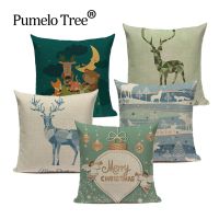 Merry Christmas Tree Cute Deer Happy Festival New Year Decorations Snowflakes Kerst Decoratie Weihnachten Natal Cushions Cover