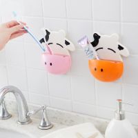 Cartoon Cows Toothbrush Holder Bathroom Wall Mount Toothpaste Holder Free Punching Tooth Holder Home Decor for Kids Bathroom