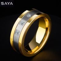 8mm Tungsten Rings for Men Gold Plating Wedding Bands 3 CZ Stone Marriage, , Customized