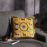 Nordic Style Fashion Tassel Edge Double-sided Printing Sofa Cushion Horse Pattern Home Decor Pillow Home Decoration Luxury