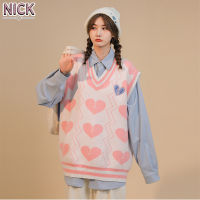 NICK Heart เสื้อกันหนาวเสื้อกั๊กกันหนาวหวาน2023ใหม่แจ๊กเก็ตเสื้อถักหลวมย้อนยุคญี่ปุ่น