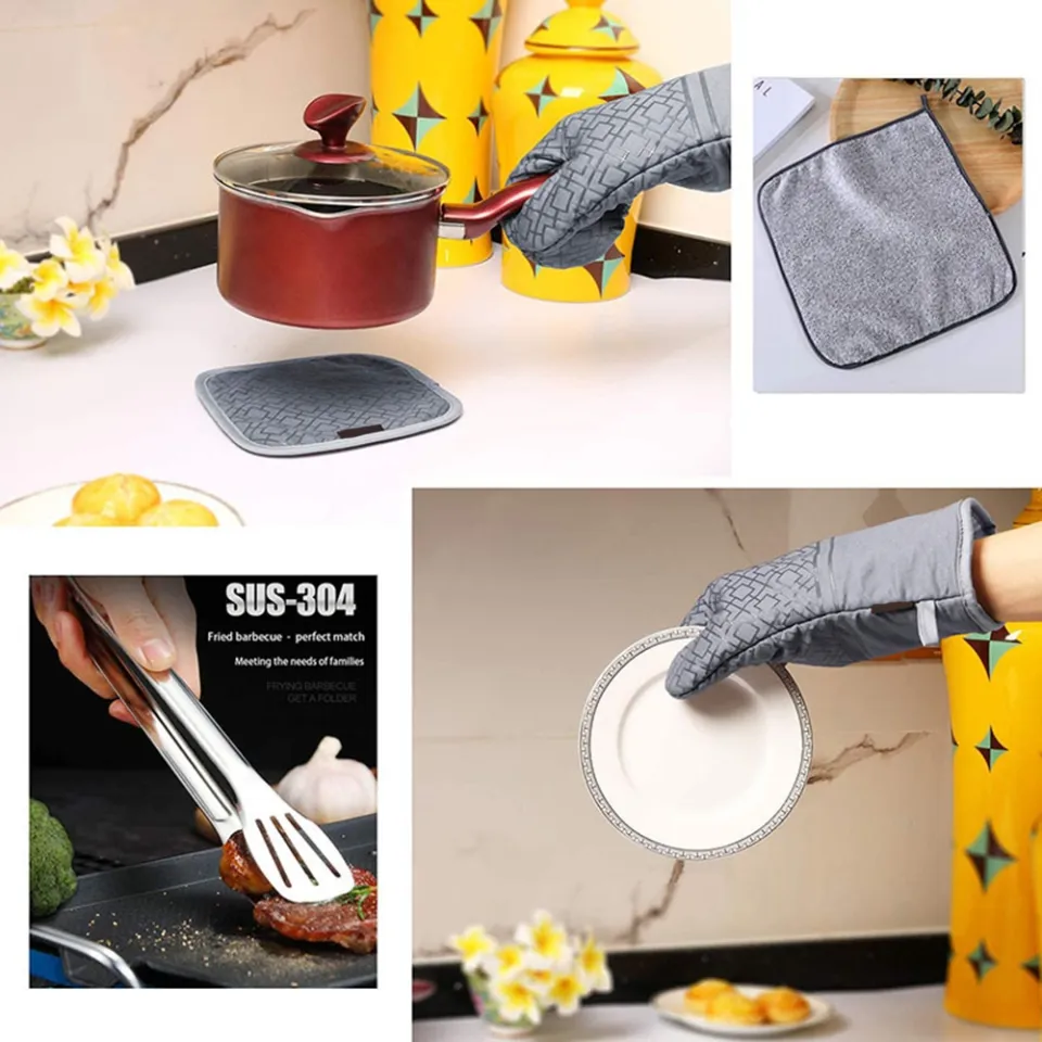 Oven Mitts And Pot Holders , Kitchen Oven Glove High Heat Resistant 500  Degree Extra Long Oven