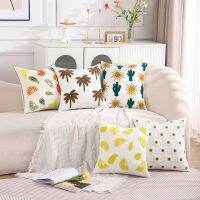 Embroidered Pillow Case Summer Cactus Lemon Dandelion Palm Tree Cotton Cushion Cover for Home Decoration 45x45cm Living room