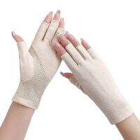 Summer Women Thin Cotton Fingerless Gloves Cycling Non-slip Breathable Sunscreen Elasticity Half Finger Driving Gloves