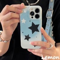 guohongzhilianjiaoyukej Lemon - เคสโทรศัพท์มือถือ ซิลิโคนนิ่ม กันกระแทก ลายดาวห้าแฉก แต่งไล่โทนสีฟ้า แวววาว สีขาวแวววาว สําหรับ 14pro 14promax 13 13pro 13promax 12 12pro 12promax