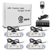 1ชุด4*2 LED 12V รีโมทคอนโทรลไร้สายไฟ Led แสงแฟลชกระจังหน้าสะท้อนแสงรถไฟตำรวจสีแดงและสีฟ้า