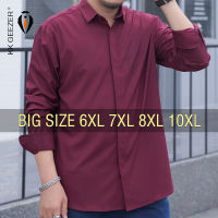 ชายเสื้อลำลองยาวแขนยาว Plus ขนาด6XL 7XL 8XL 10XL Oversize อย่างเป็นทางการแฟชั่นสีดำสีขาวสีแดง Retro Dropshipping