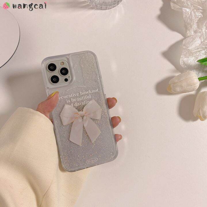 เคสโทรศัพท์มือถือ-แบบใส-ประดับโบว์กลิตเตอร์-สีเงิน-สีขาว-สําหรับ-iphone-13-12-11-pro-max-xs-max-xr-x