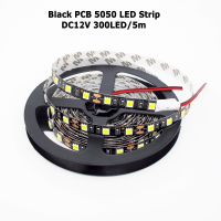 【❖New Hot❖】 sunzhez ไฟ Pcb สีดำแถบไฟ Led 5050แบบยืดหยุ่น Dc 12V 60led/M 5เมตร/ล็อตสีขาวอบอุ่นสีแดงสีเขียวสีน้ำเงิน Ip65 Rgb กันน้ำ