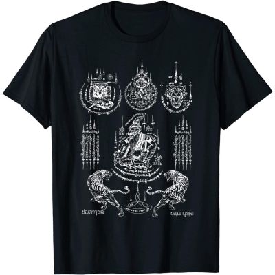 ประเทศไทย หนุมาน พระพุทธเจ้า เทพเจ้าลิง Sak Yant Tattoo Muay Thai Hermit Amulet Hanuman Twin Tiger T-Shirt คอกลม แฟชั่น