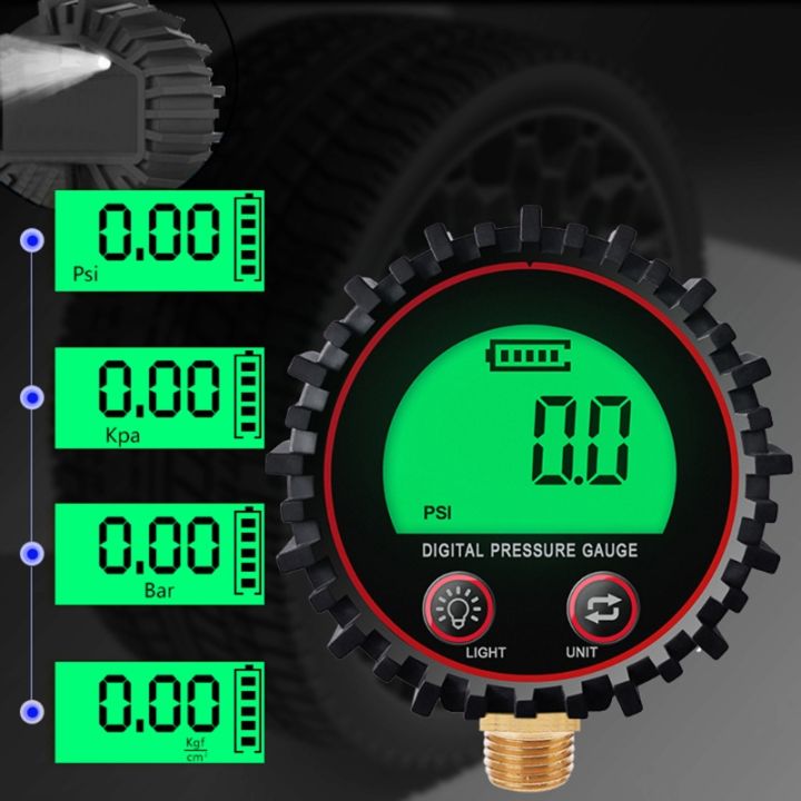 เครื่องวัดความดันอากาศแบบดิจิตอลขนาดหน้าปัดพร้อมขั้วต่อด้านล่าง-npt-1-4-และบูตป้องกัน0-255psi-ความแม่นยำ1-ยางดิจิตอล